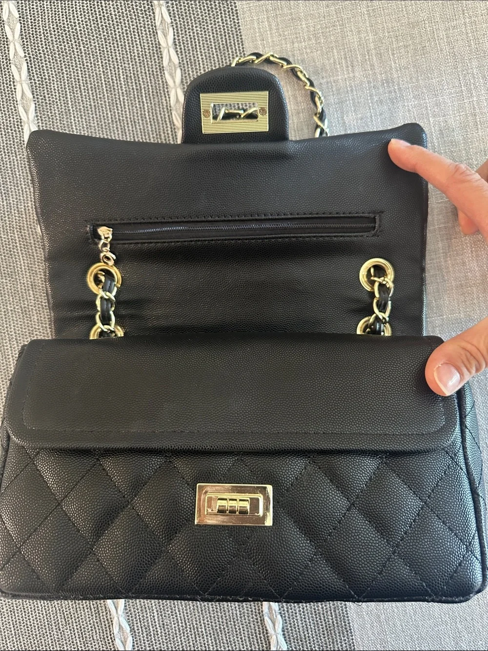 Black Quilted Faux Leather Chain-Handle Shoulder Bag